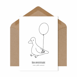 Carte postale adorable et espiègle « Bon anniversaire mon petit canard », illustration d’un canard pour souhaiter un anniversaire avec humour et affection.