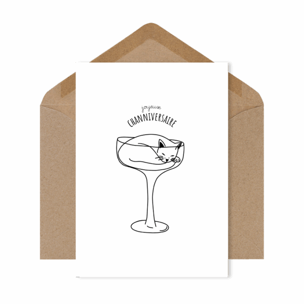Carte postale humoristique « Joyeux Channiversaire », jeu de mots avec un chat pour souhaiter un anniversaire avec tendresse et malice.