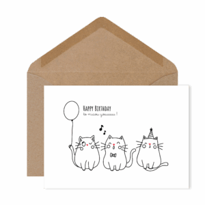 Carte postale drôle et féline « Happy birthday to miaou youuuuuu ! », pour souhaiter un anniversaire avec humour et douceur.