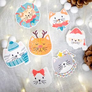 Lot de 7 Stickers Chats de Noël