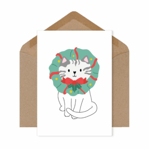 Carte Chat couronne de Noël